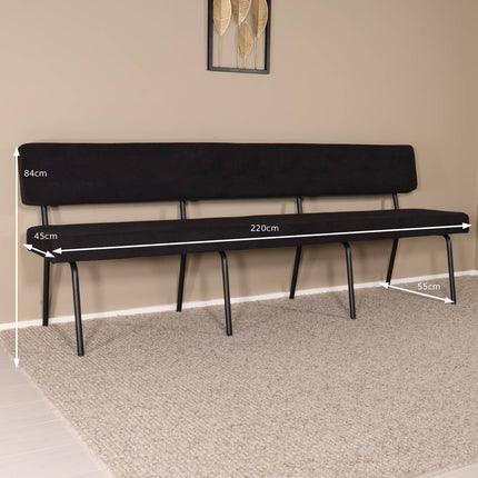 Eetkamerbank Wendy 220cm zwart stof
