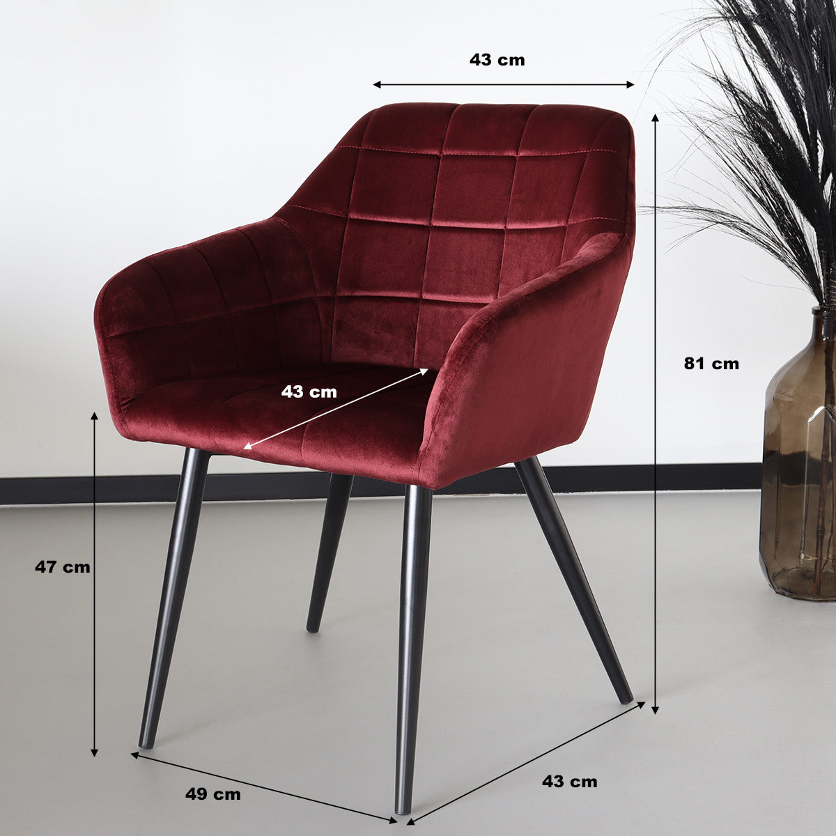 Eetkamerstoel met armleuning Barbara velvet rood – AQ-Living.com