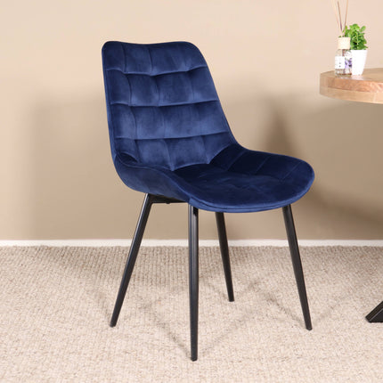 SET DEAL 6 stuks: Eetkamerstoel donkerblauw velvet de Vince