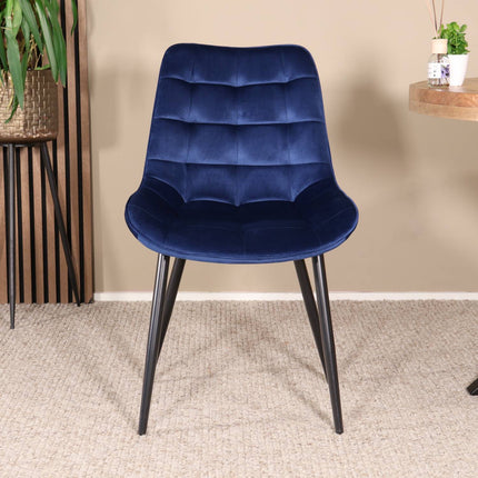SET DEAL 6 stuks: Eetkamerstoel donkerblauw velvet de Vince