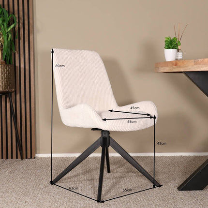 SET DEAL: 6 Eetkamerstoelen draaibaar gebroken wit stof Marloes