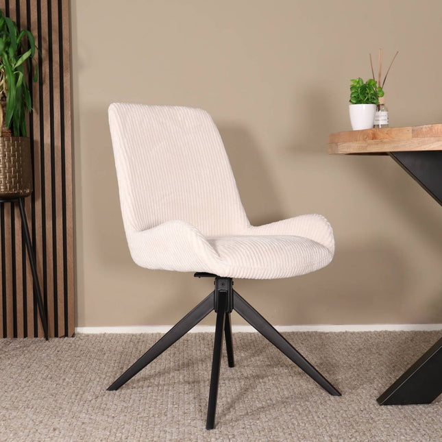 SET DEAL: 6 Eetkamerstoelen draaibaar gebroken wit stof Marloes