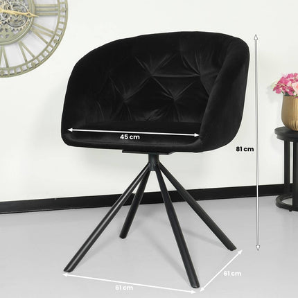 SET DEAL 4 stuks: Eetkamerstoel draaibaar zwart velvet Tamara