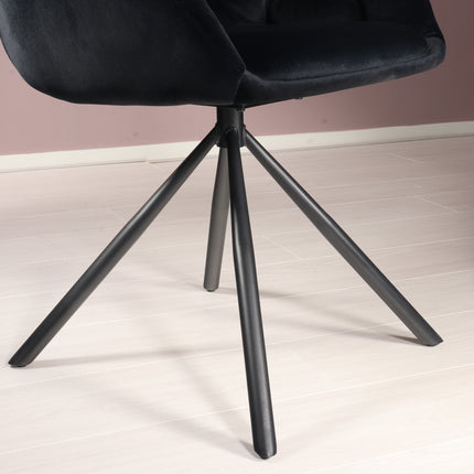 SET DEAL 6 stuks: Eetkamerstoel draaibaar zwart velvet Tamara