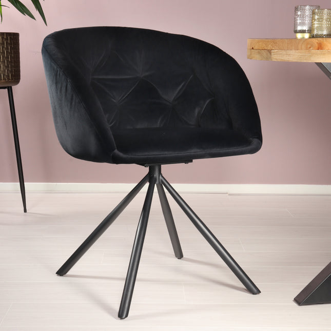 SET DEAL 4 stuks: Eetkamerstoel draaibaar zwart velvet Tamara