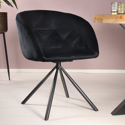 SET DEAL 6 stuks: Eetkamerstoel draaibaar zwart velvet Tamara