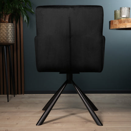 SET DEAL: 4 stuks Eetkamerstoel draaibaar met armleuning Puck velvet zwart
