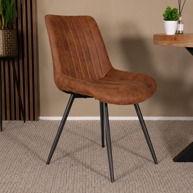 SET DEAL 6 stuks: Eetkamerstoel cognac microvezel Susta