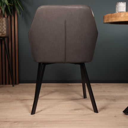 SET DEAL: 6 stuks Eetkamerstoel met armleuning Yurgan antraciet kunstleder eetstoel