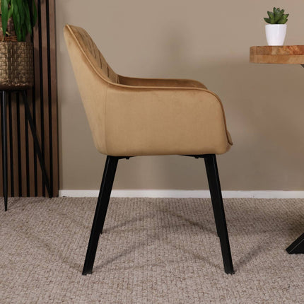 Tweedekans model: Eetkamerstoel met armleuning Yurgan velvet bruin eetstoel