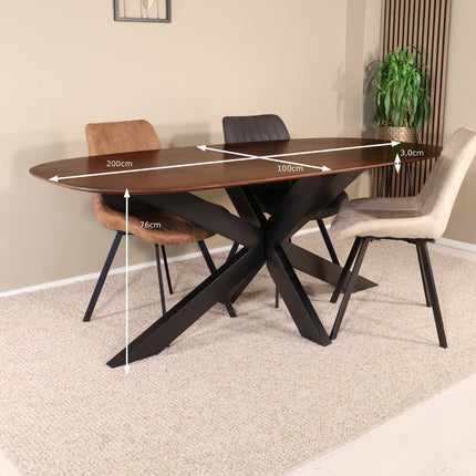 Eettafel Austin deens ovaal 200cm bruin mangohout