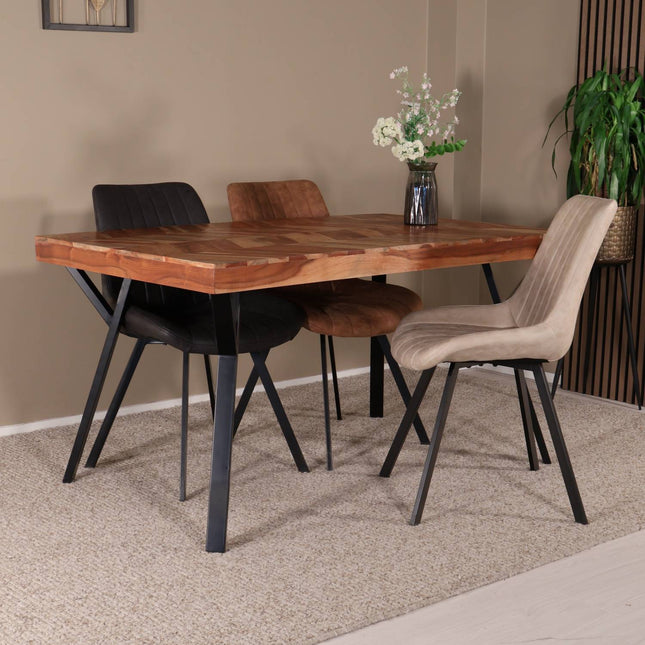 Eettafel Danae hongaarse punt 140cm bruin acaciahout