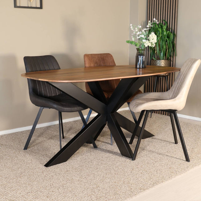 Eettafel Austin deens ovaal 160cm lichtbruin mangohout