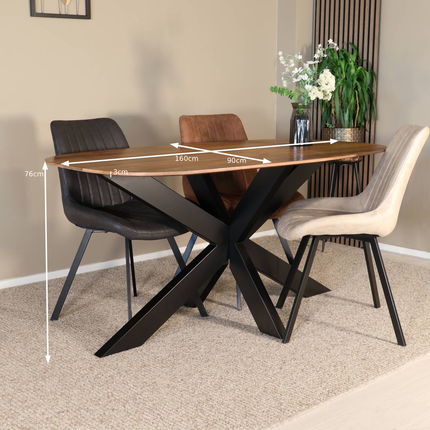 Eettafel Austin deens ovaal 160cm lichtbruin mangohout