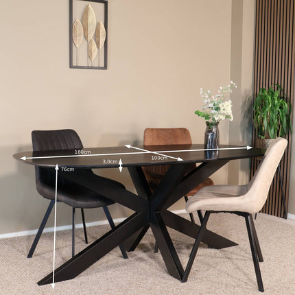 Eettafel Austin deens ovaal 180cm zwart mangohout