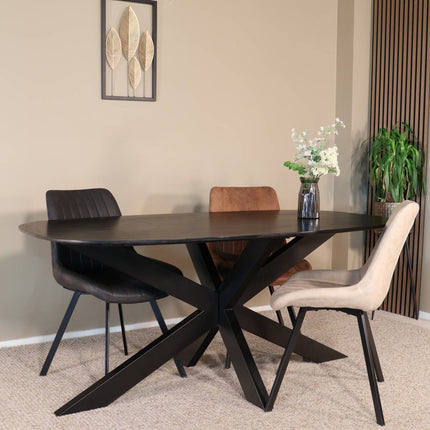 Eettafel Austin deens ovaal 180cm zwart mangohout