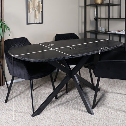 Eettafel Hero deens ovaal 160cm zwart MDF