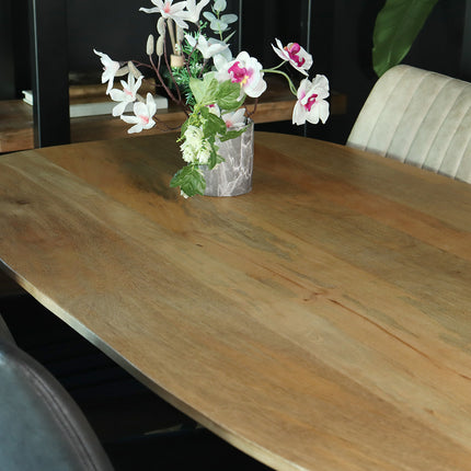 Eettafel deens ovaal mangohout 160cm Austin lichtbruin ovale tafel duurzaam mango eetkamertafel