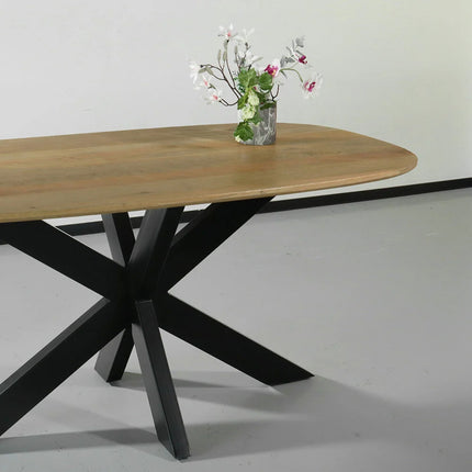 Eettafel deens ovaal mangohout 160cm Austin lichtbruin ovale tafel duurzaam mango eetkamertafel