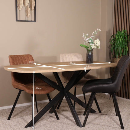 Eettafel Hero deens ovaal 160cm lichtbruin MDF