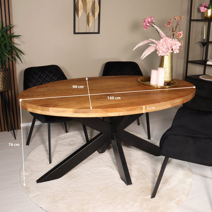 Eettafel James ovaal 160cm lichtbruin mangohout