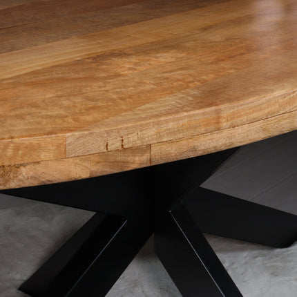 Eettafel ovaal mangohout 180cm James lichtbruin ovale industriële tafel duurzaam mango eetkamertafel