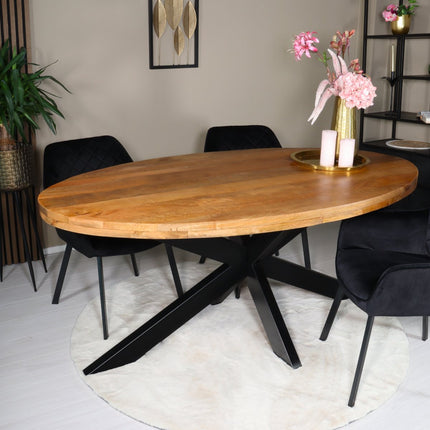 Eettafel ovaal mangohout 180cm James lichtbruin ovale industriële tafel duurzaam mango eetkamertafel