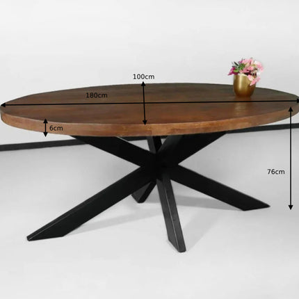 Eettafel James ovaal 180cm bruin mangohout