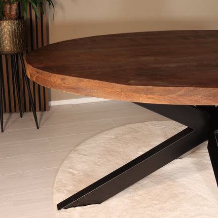 Eettafel ovaal mangohout 180cm James bruin ovale industriële tafel duurzaam mango eetkamertafel