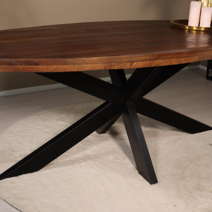 Eettafel ovaal mangohout 200cm James bruin ovale industriële tafel duurzaam mango eetkamertafel