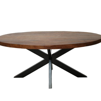 Eettafel ovaal mangohout 160cm James walnoot bruin ovale industriële tafel duurzaam mango eetkamertafel