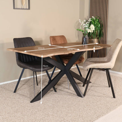 Eettafel Jeffo rechthoekig 160cm bruin MDF