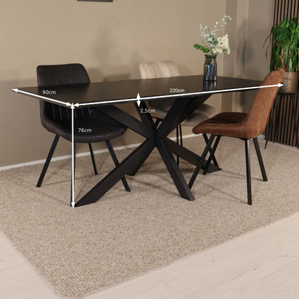 Eettafel Jeffo rechthoekig 220cm zwart MDF