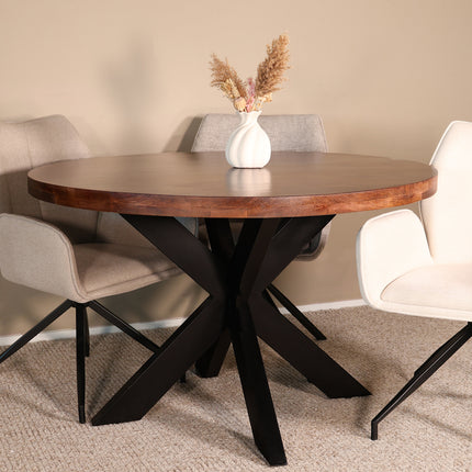 Eettafel Jones rond 120cm walnoot mangohout