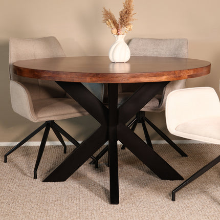 Eettafel Jones rond 120cm walnoot mangohout