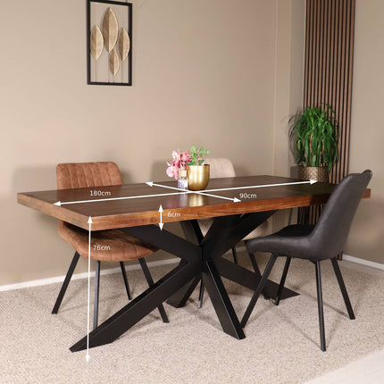 Eettafel John rechthoekig 180cm bruin mangohout