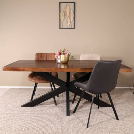 Eettafel John rechthoekig 180cm bruin mangohout