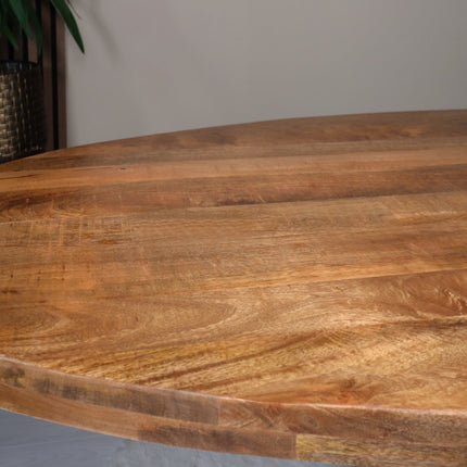 Eettafel ovaal mangohout 200cm James lichtbruin ovale industriële tafel duurzaam mango eetkamertafel