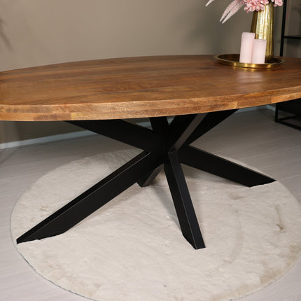 Eettafel ovaal mangohout 200cm James lichtbruin ovale industriële tafel duurzaam mango eetkamertafel