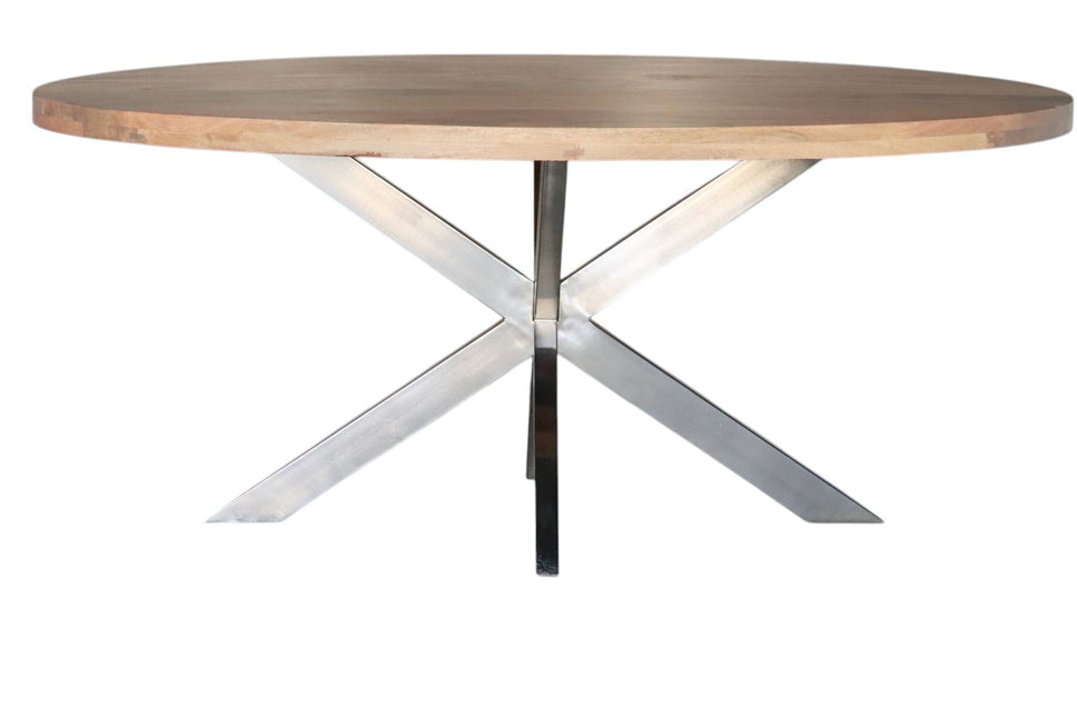 Eettafel ovaal mangohout 160cm Lucas lichtbruin met zilver