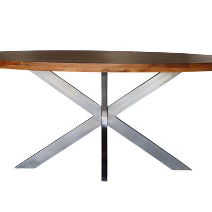 Eettafel ovaal mangohout 180cm Lucas bruin met zilver