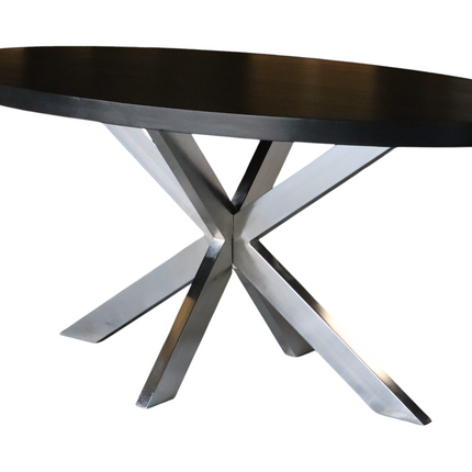 Eettafel ovaal mangohout 160cm Lucas zwart met zilver