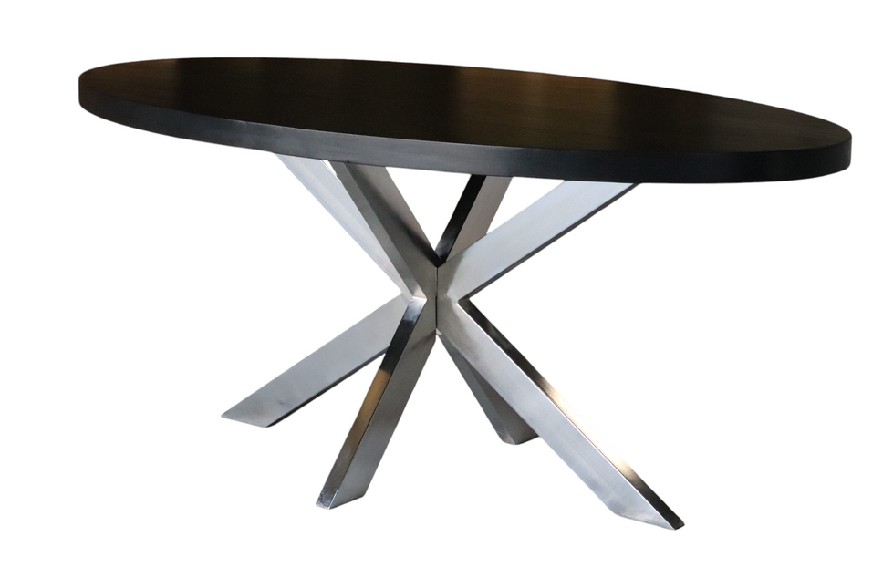 Eettafel ovaal mangohout 160cm Lucas zwart met zilver