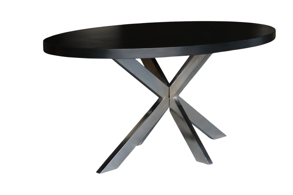 Eettafel ovaal mangohout 160cm Lucas zwart met zilver