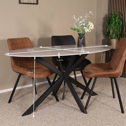 Eettafel marmerlook Figo ovaal 160cm wit steen