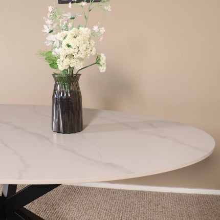 Eettafel marmerlook Figo ovaal 160cm wit steen