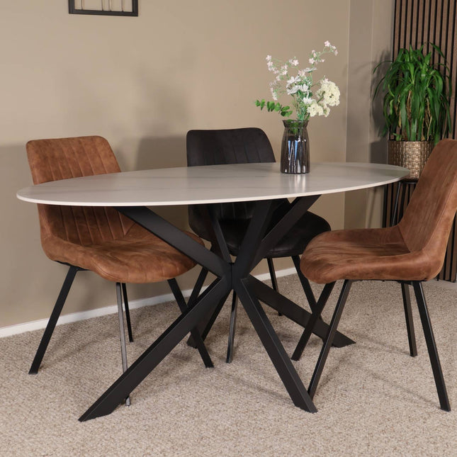 Eettafel marmerlook Figo ovaal 160cm wit steen