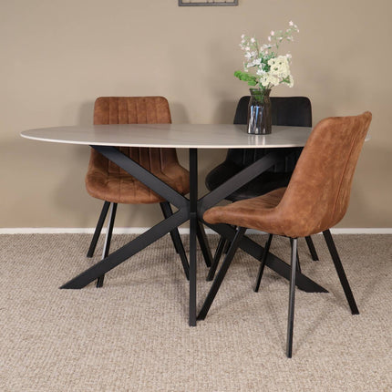 Eettafel marmerlook Figo ovaal 160cm wit steen