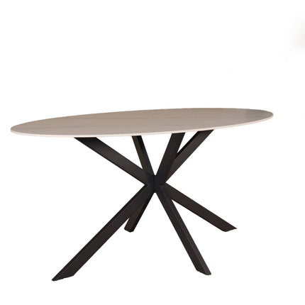 Eettafel marmerlook Figo ovaal 160cm wit steen