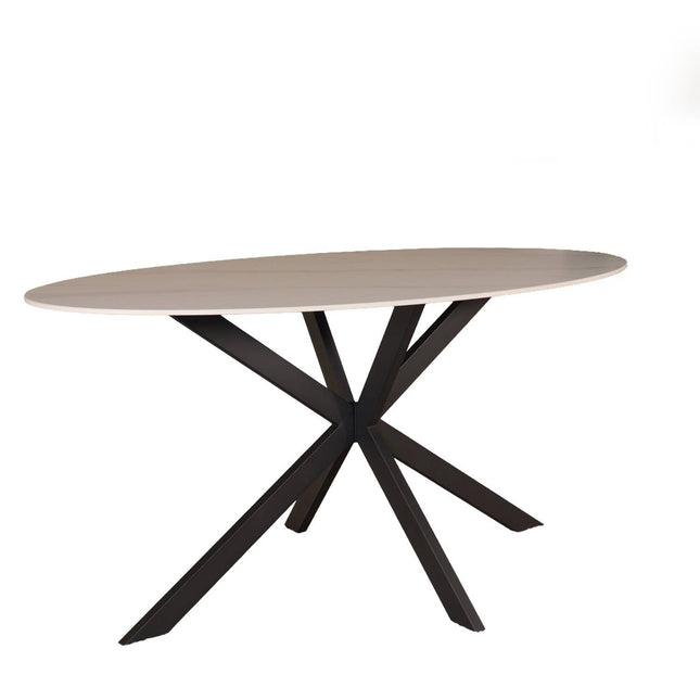 Eettafel marmerlook Figo ovaal 160cm wit steen